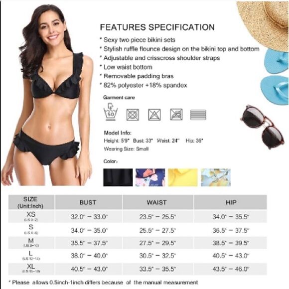 NWT Marinavida Black Ruffled Bikini Sz L - Picture 5 of 8